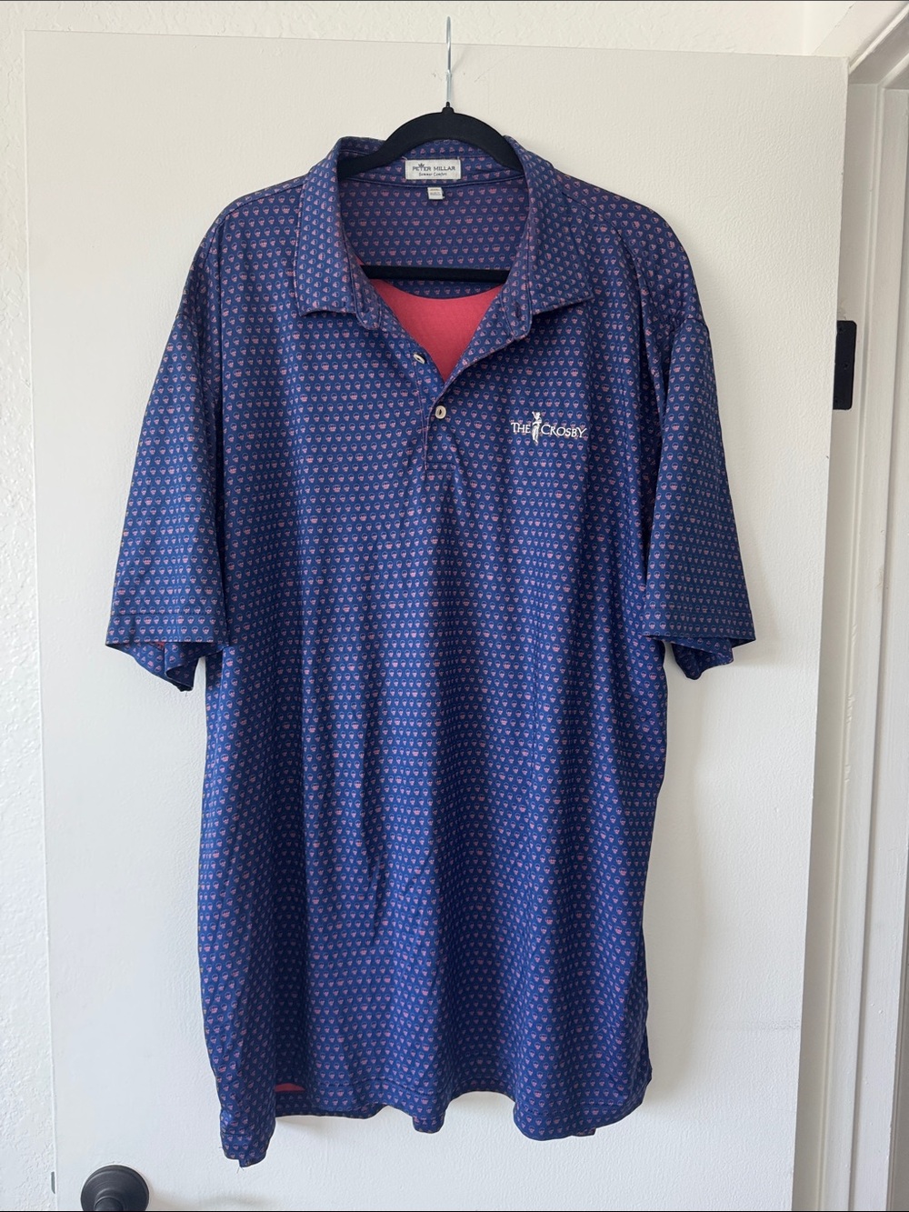 Peter Millar Navy Polo with Pink Accent Pattern